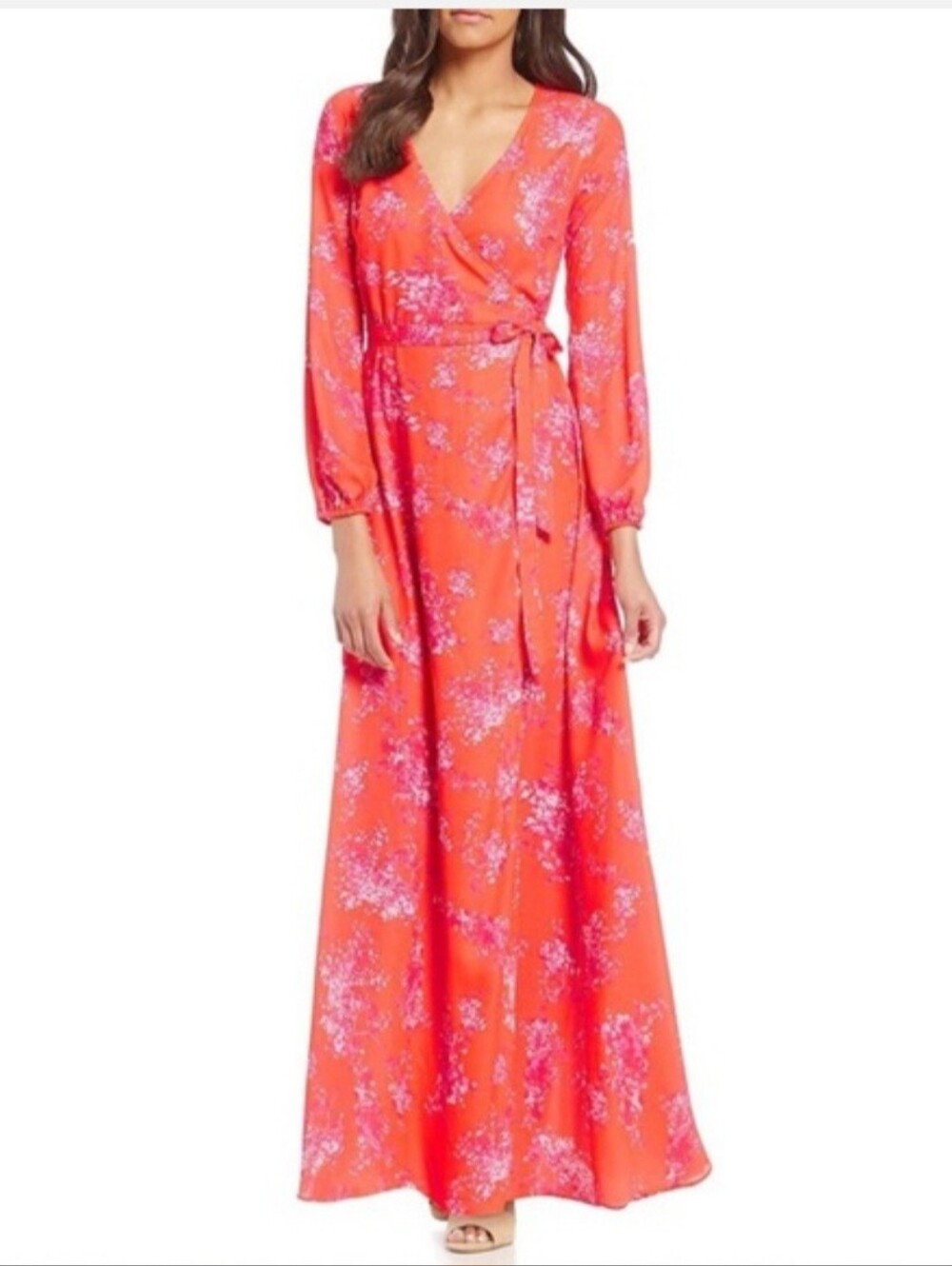 Gianni Bini Grenadine Cherry Blossom Floral Wrap Maxi Dress